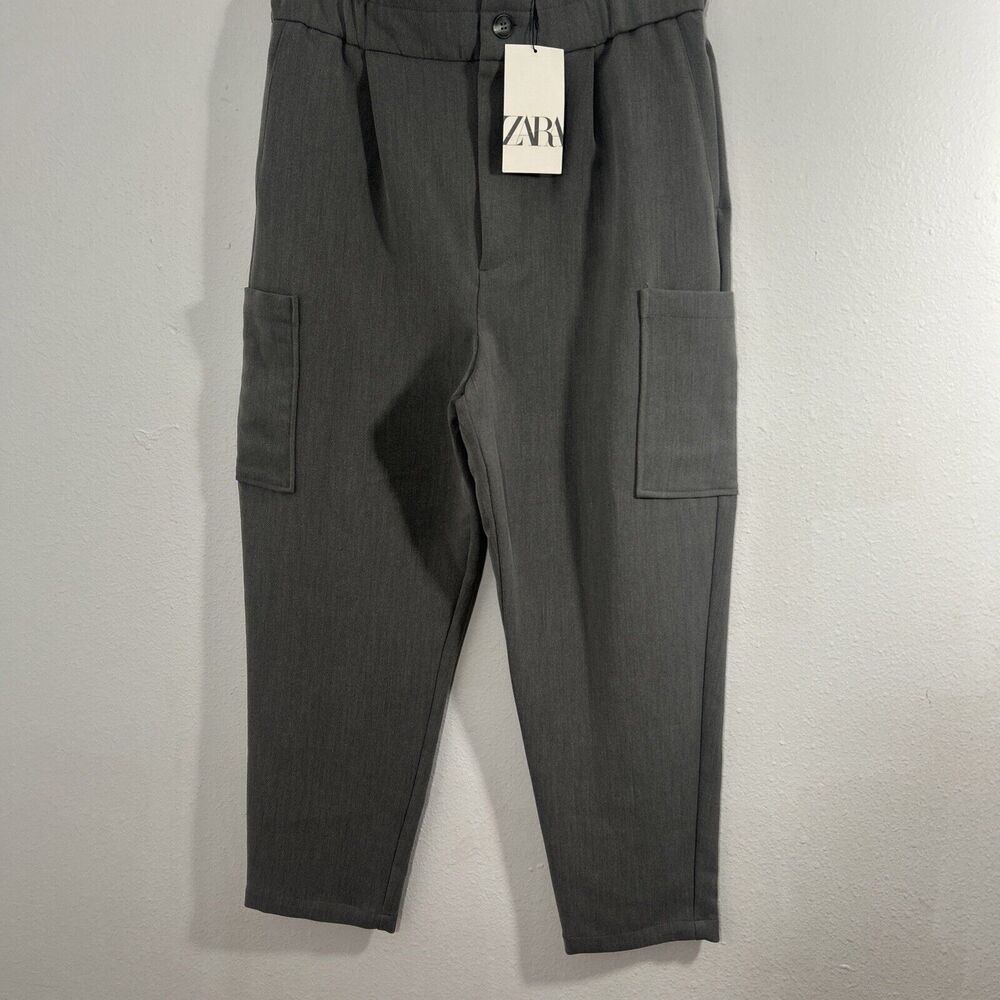 Zara Pant Womens 8 Gray Paperbag High Rise Elastic Cargo Y2K‎